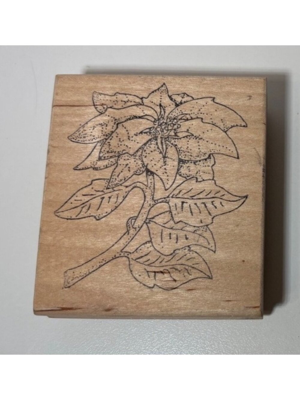 Large Poinsettia Wooden Rubber Stamp For Crafting & Cardmaking Christmas